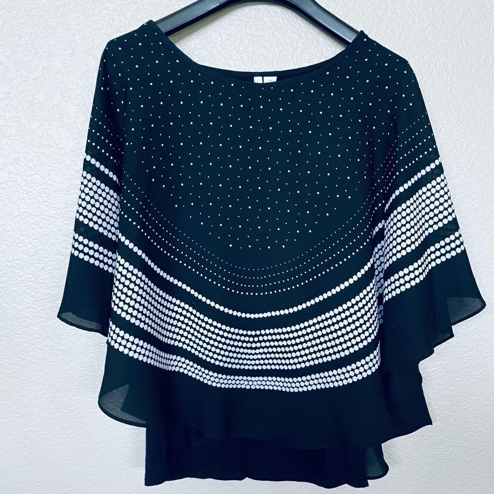 Elle Draped Overlay Layered Print Flowy Blouse Top XS